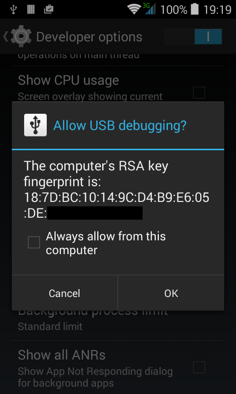 Allow USB debugging