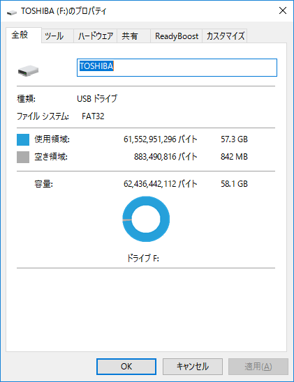 USB メモリ容量